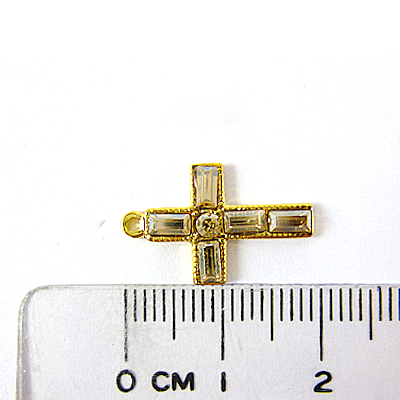 銅鍍正白K色單孔鑲T鑽十字架-金黃