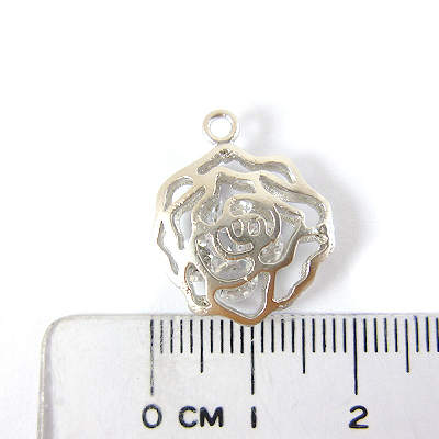 霧銀色單孔圓形鏤空立體玫瑰花含水晶