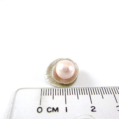 銅鍍霧銀色雙孔雙層貝殼珍珠-粉紅