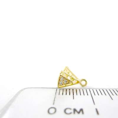 銅鍍金色三角網紋鑲鑽直洞耳環夾頭