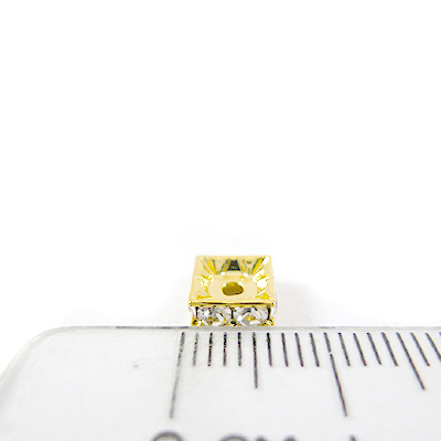 6mm銅鍍金色方形內凹鑲鑽隔珠