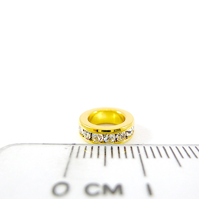 銅鍍金色大洞圓形平口鑲鑽隔珠-10mm