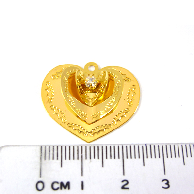 銅鍍正金色單孔三層單鑽心型