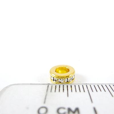 銅鍍金色大洞圓形平口鑲鑽隔珠-7mm