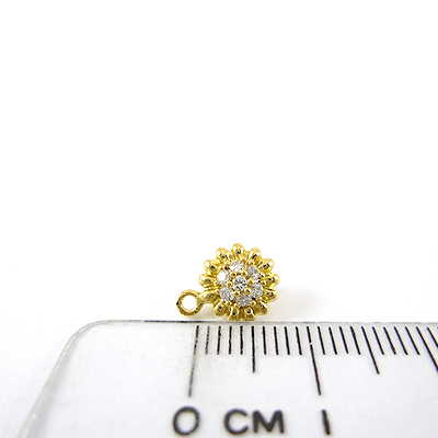 銅鍍金色菊花形鑲鑽直洞耳環夾頭