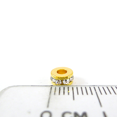 銅鍍金色大洞圓形平口鑲鑽隔珠-5mm