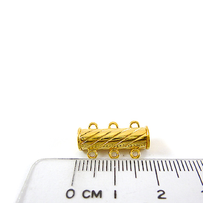 銅鍍金色三孔斜紋圓柱磁鐵扣