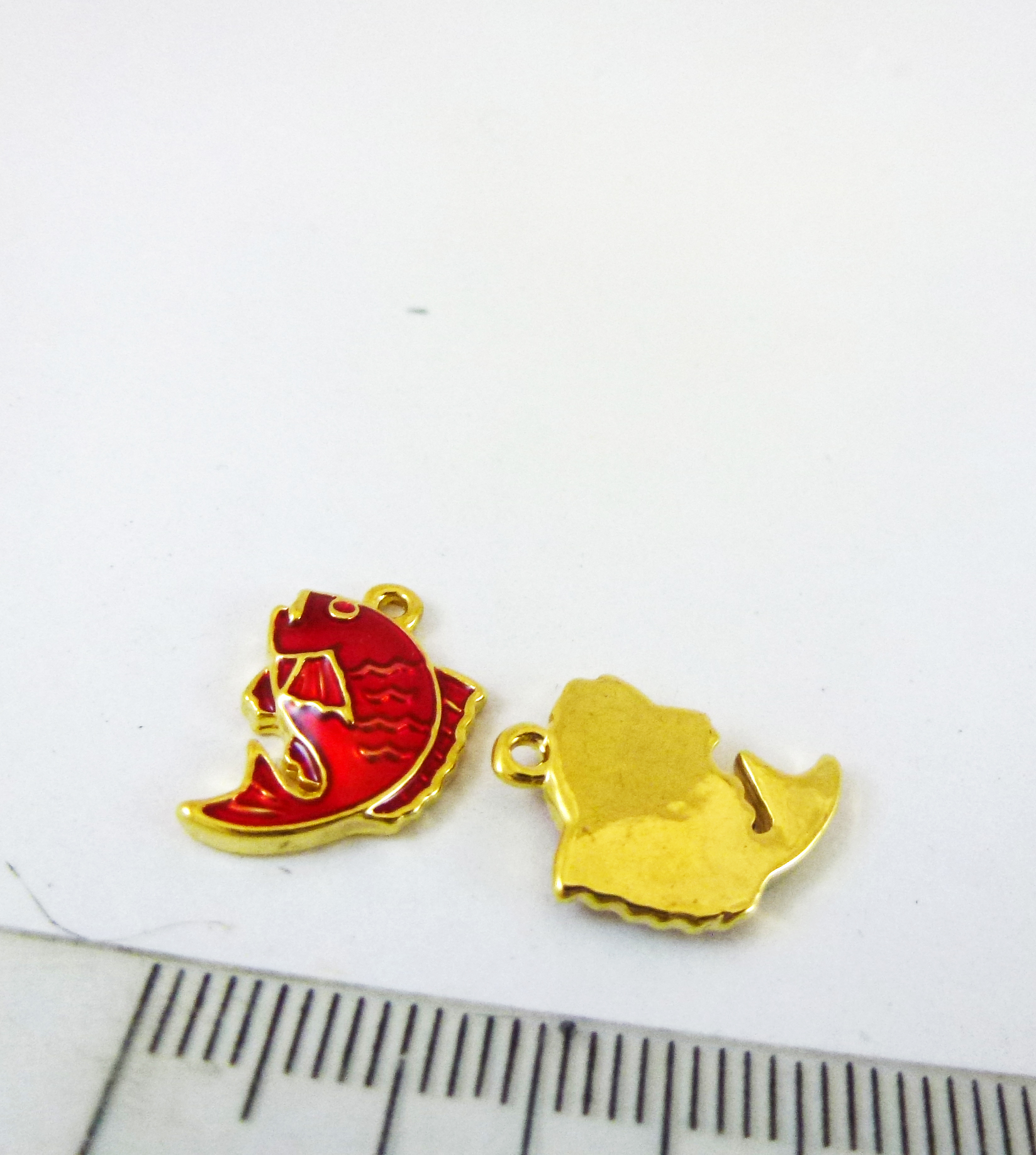 銅鍍金色單孔紅色跳躍魚