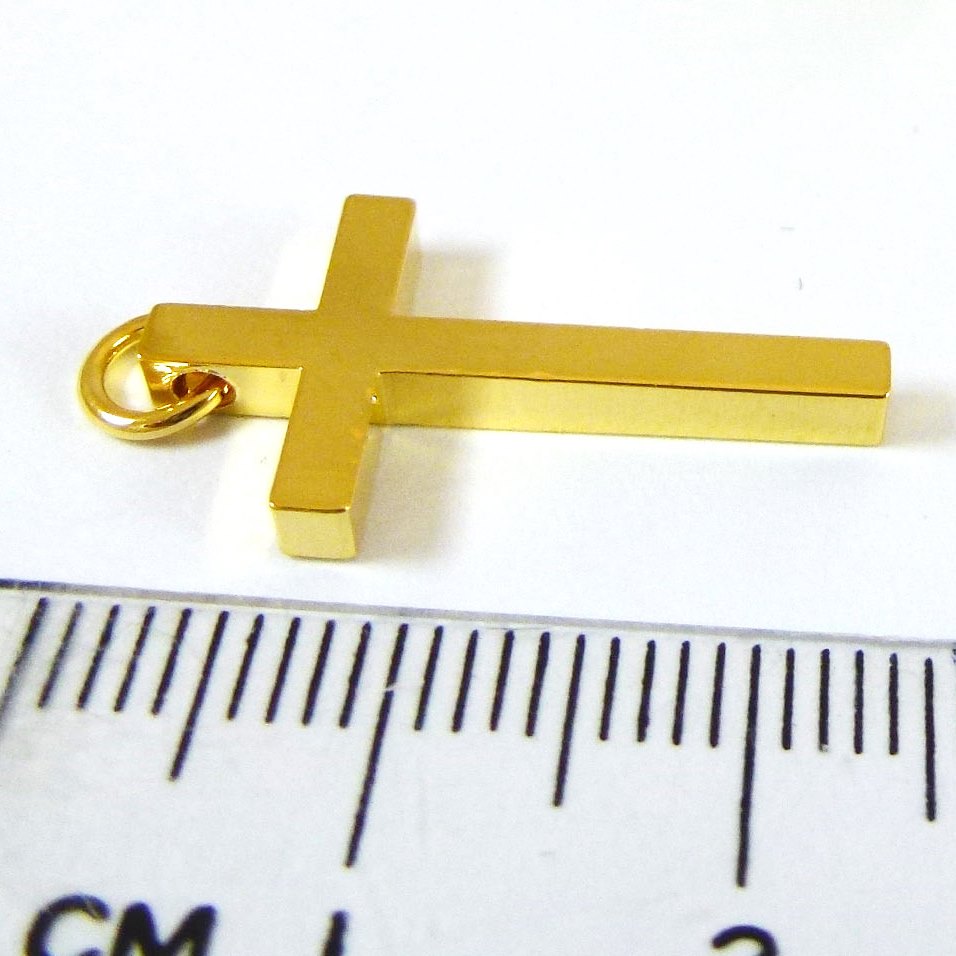 銅鍍金色單孔十字架-23x12mm