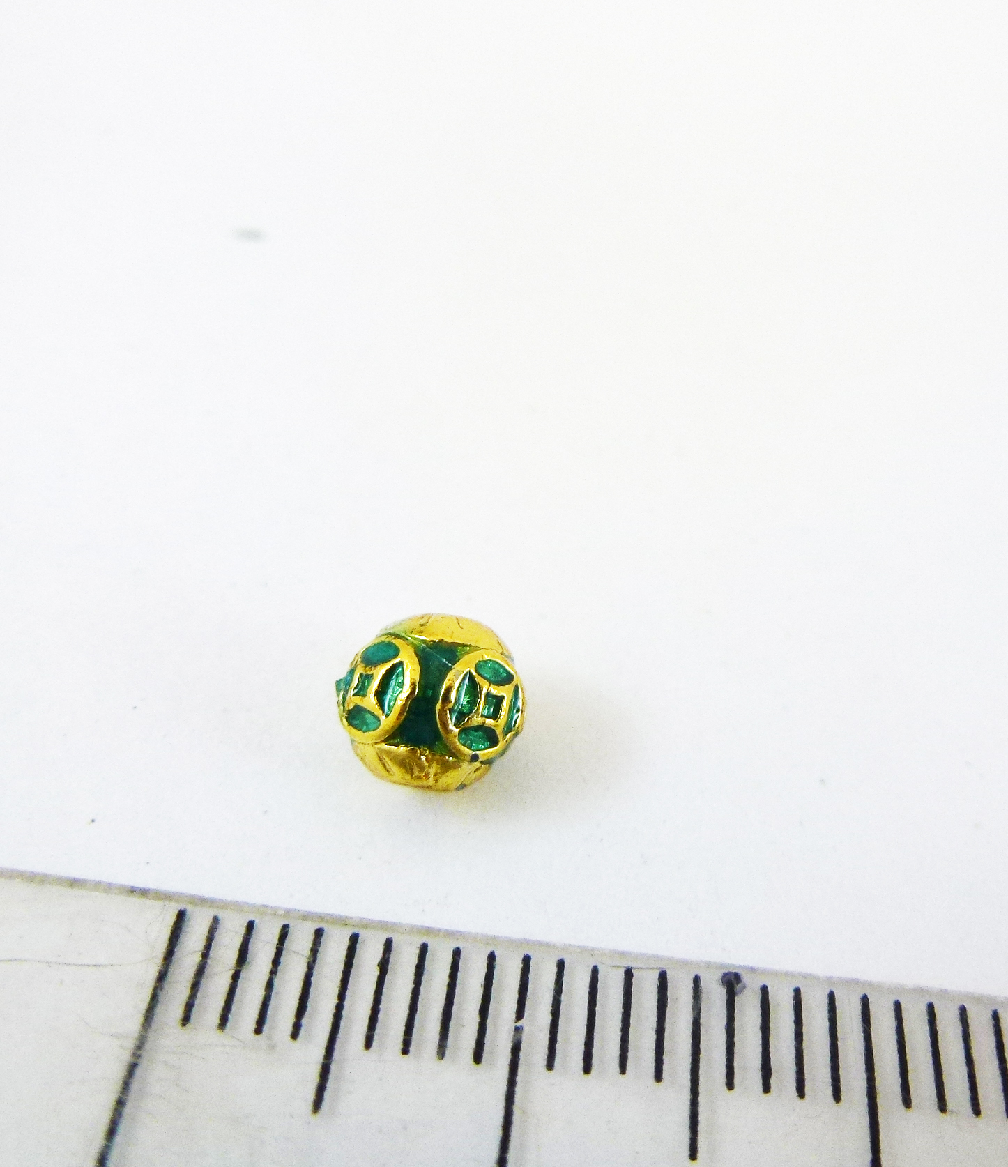 5mm合金鍍金色琺瑯古錢圓珠-綠色