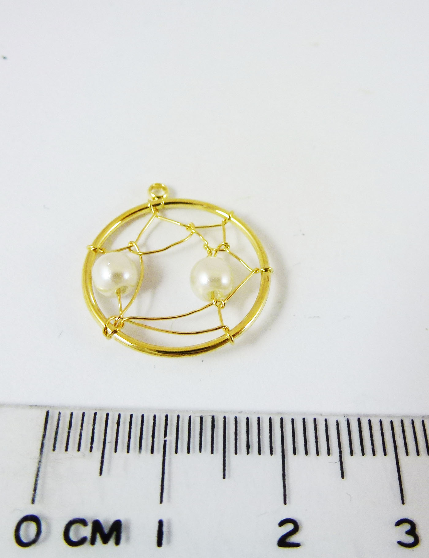 銅鍍金色單孔圓形補夢網-白珍珠