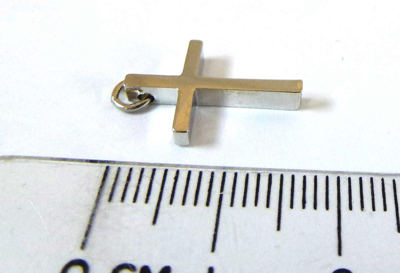 銅鍍正白K色單孔十字架-17x10mm
