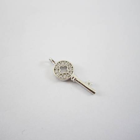 14mm純銀鍍正白K色圓形鑲鑽鑰匙
