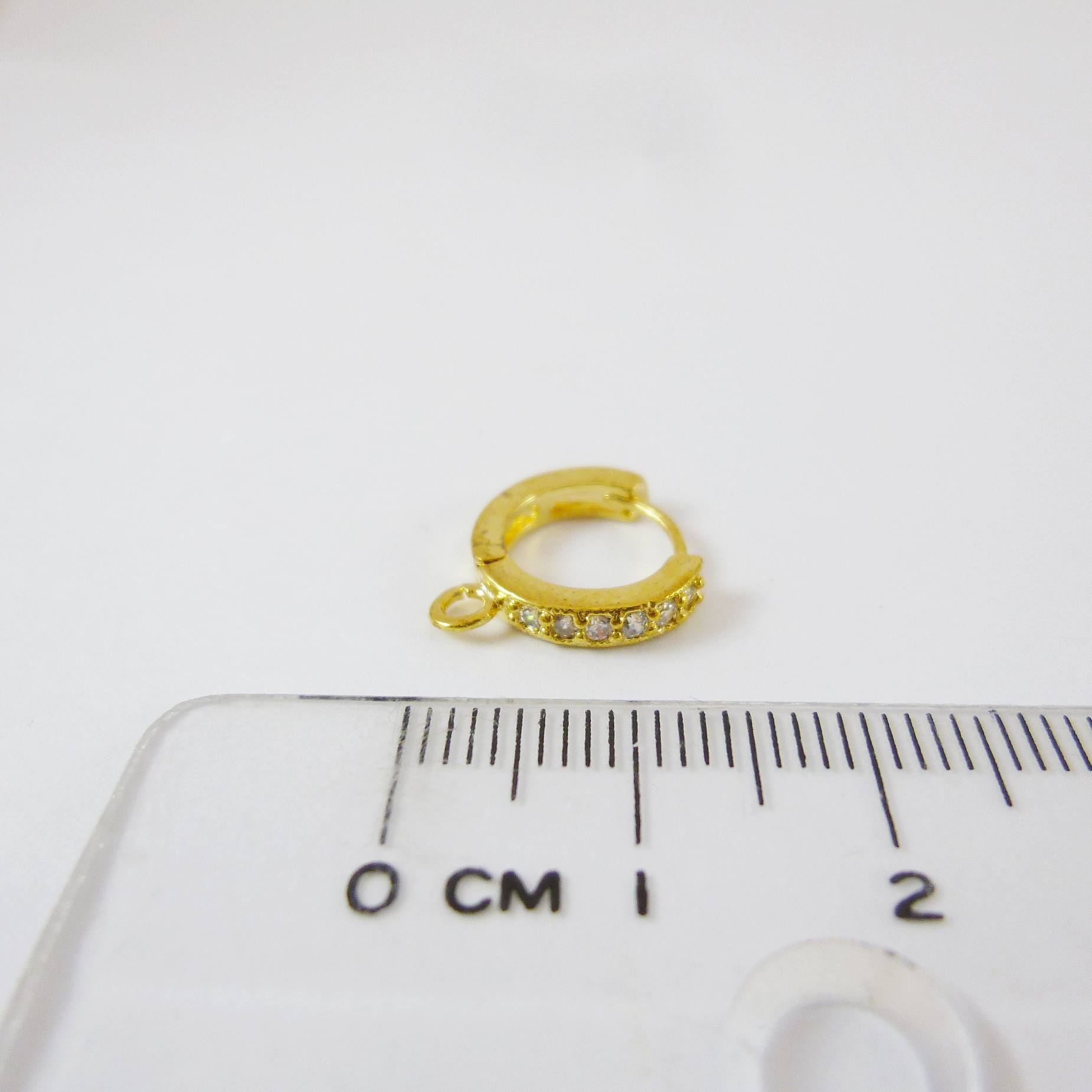 銅鍍金色圓形鑲鑽耳環