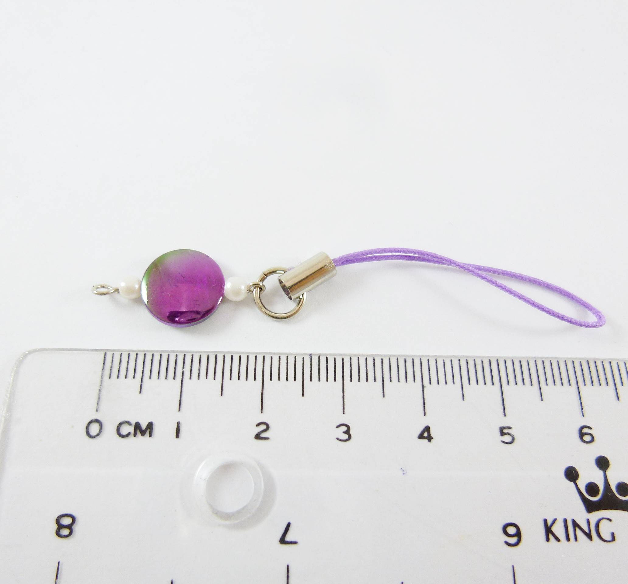 銅鍍正白K色圓扁片吊繩-紫色