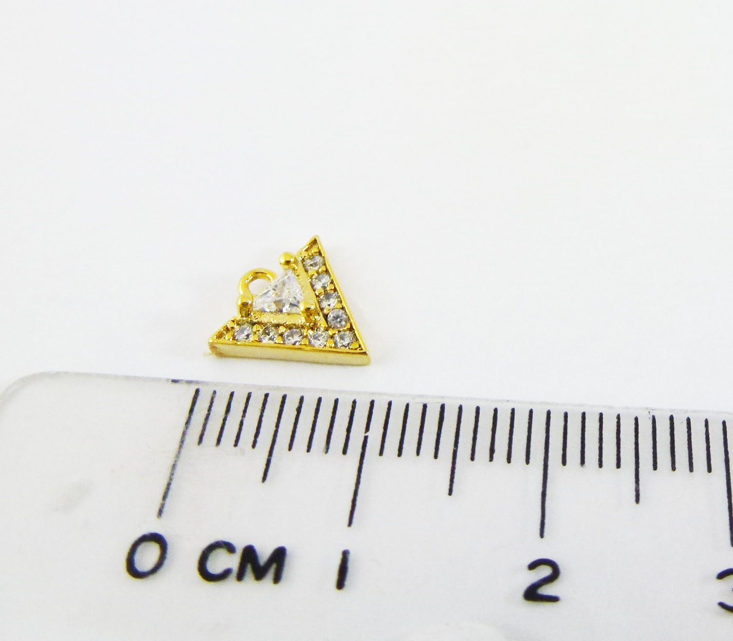 銅鍍金色單孔鑲鑽三角形-10MM