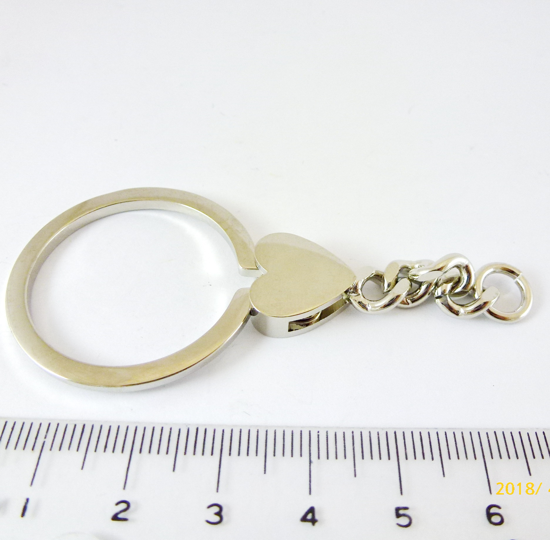 33MM銅鍍正白K色義大利圓形愛心鉤鑰匙圈
