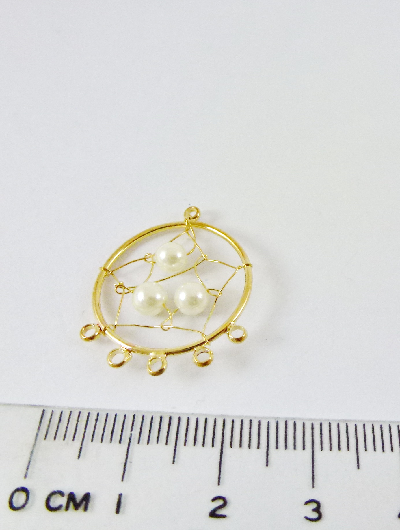 20mm銅鍍金色六孔圓形補夢網-珍珠