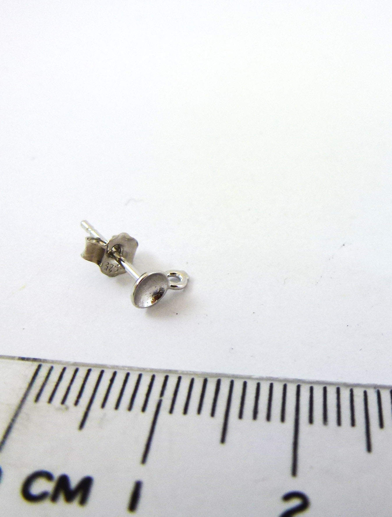 3mm純銀鍍正白K附圈圓凹盤耳針