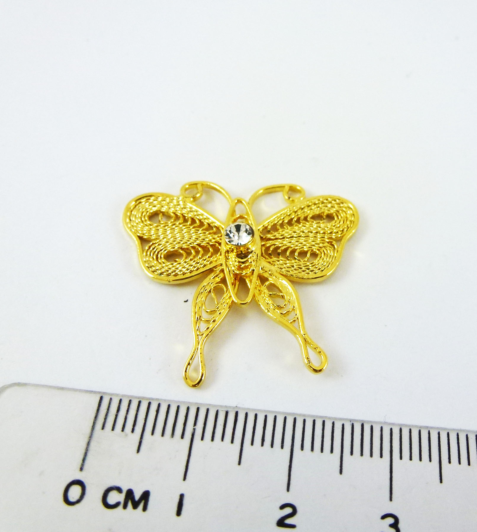銅鍍金色螺紋線條單鑽蝴蝶