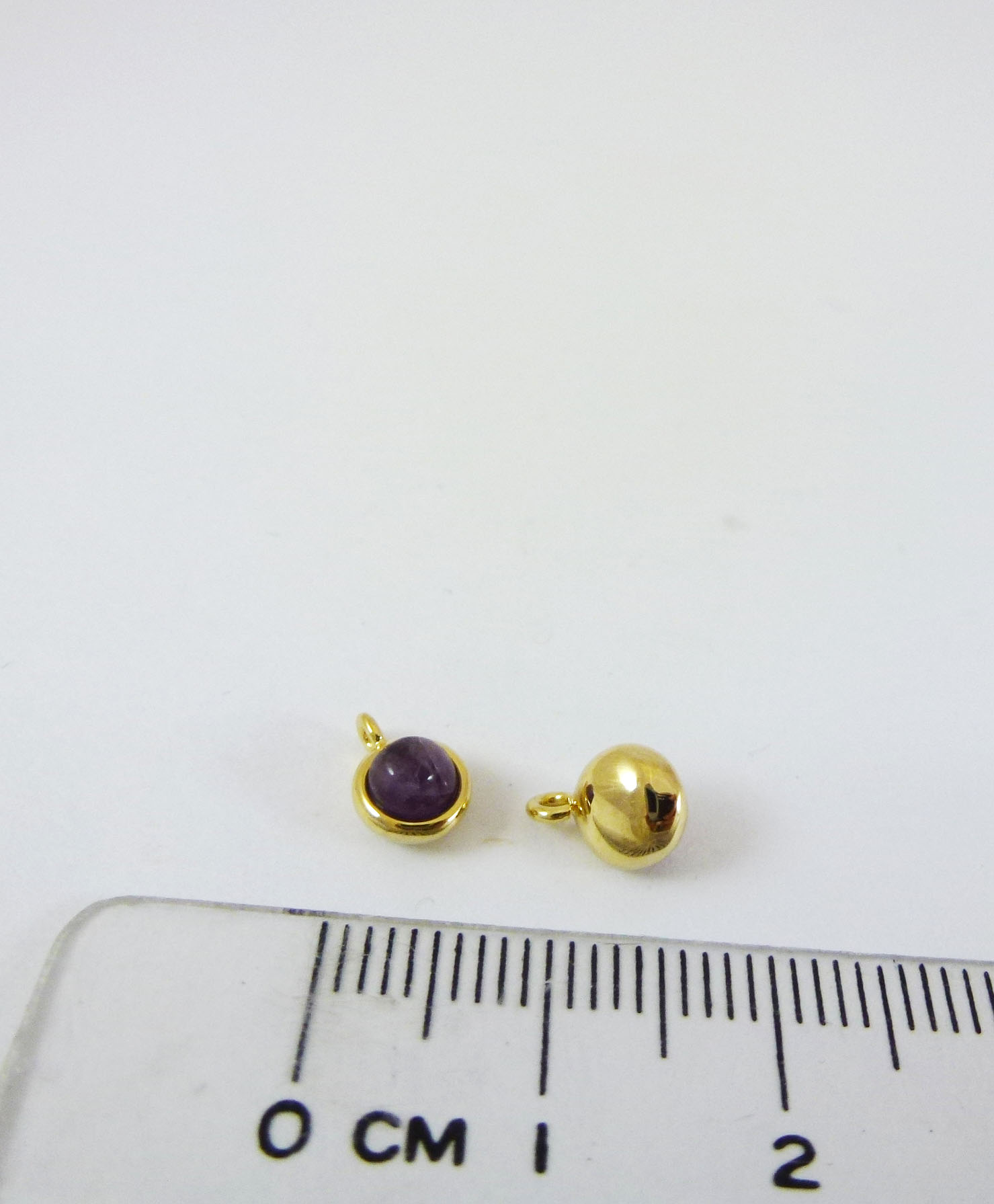 銅鍍金色單孔誕生石-二月紫水晶