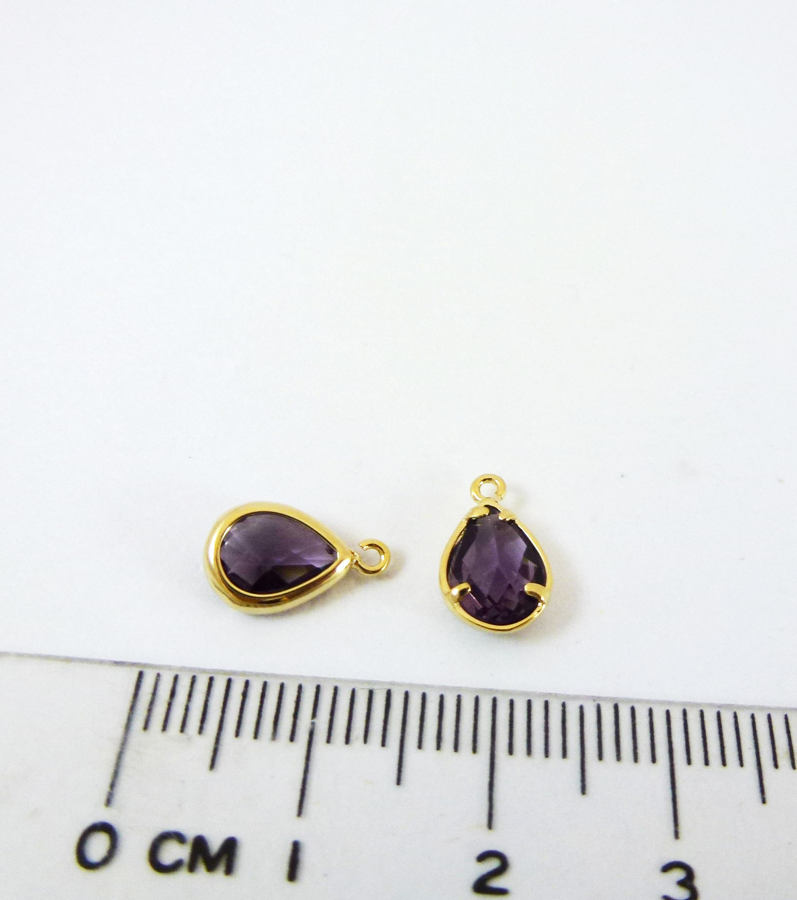 銅鍍金色單孔水滴誕生石-二月紫水晶