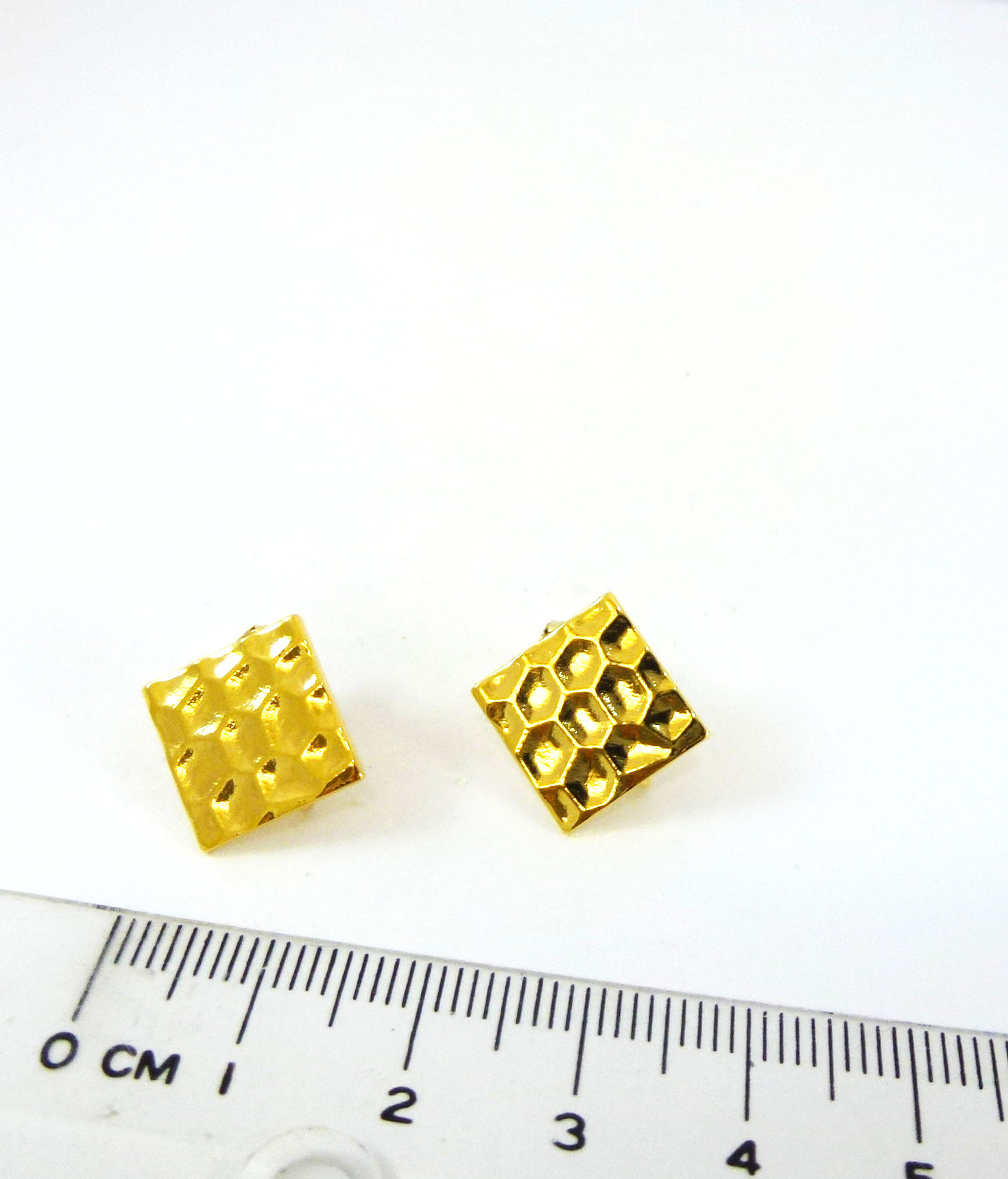 12mm銅鍍金色正方形蜂巢紋不銹鋼耳針