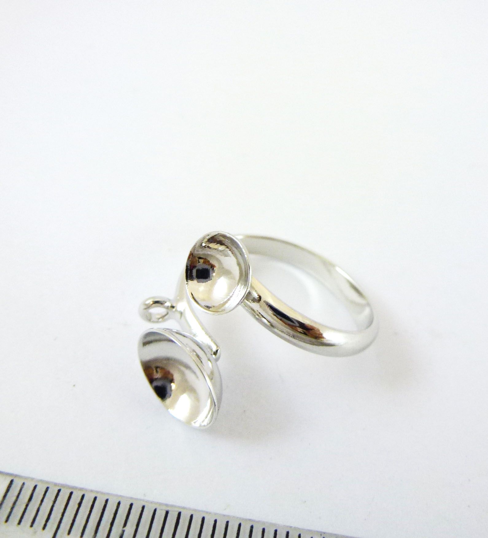 銅鍍無鎳厚白K色單孔雙圓凹盤戒指環