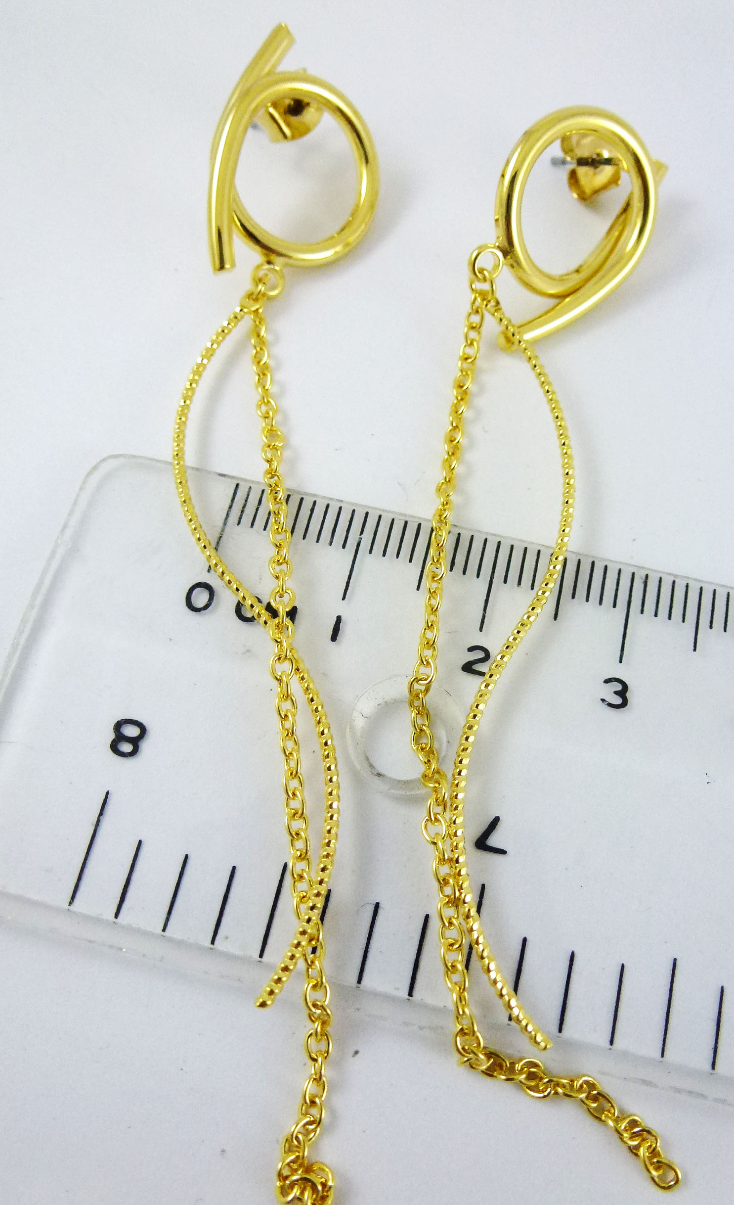 銅鍍金環繞雙垂鍊不銹鋼耳針