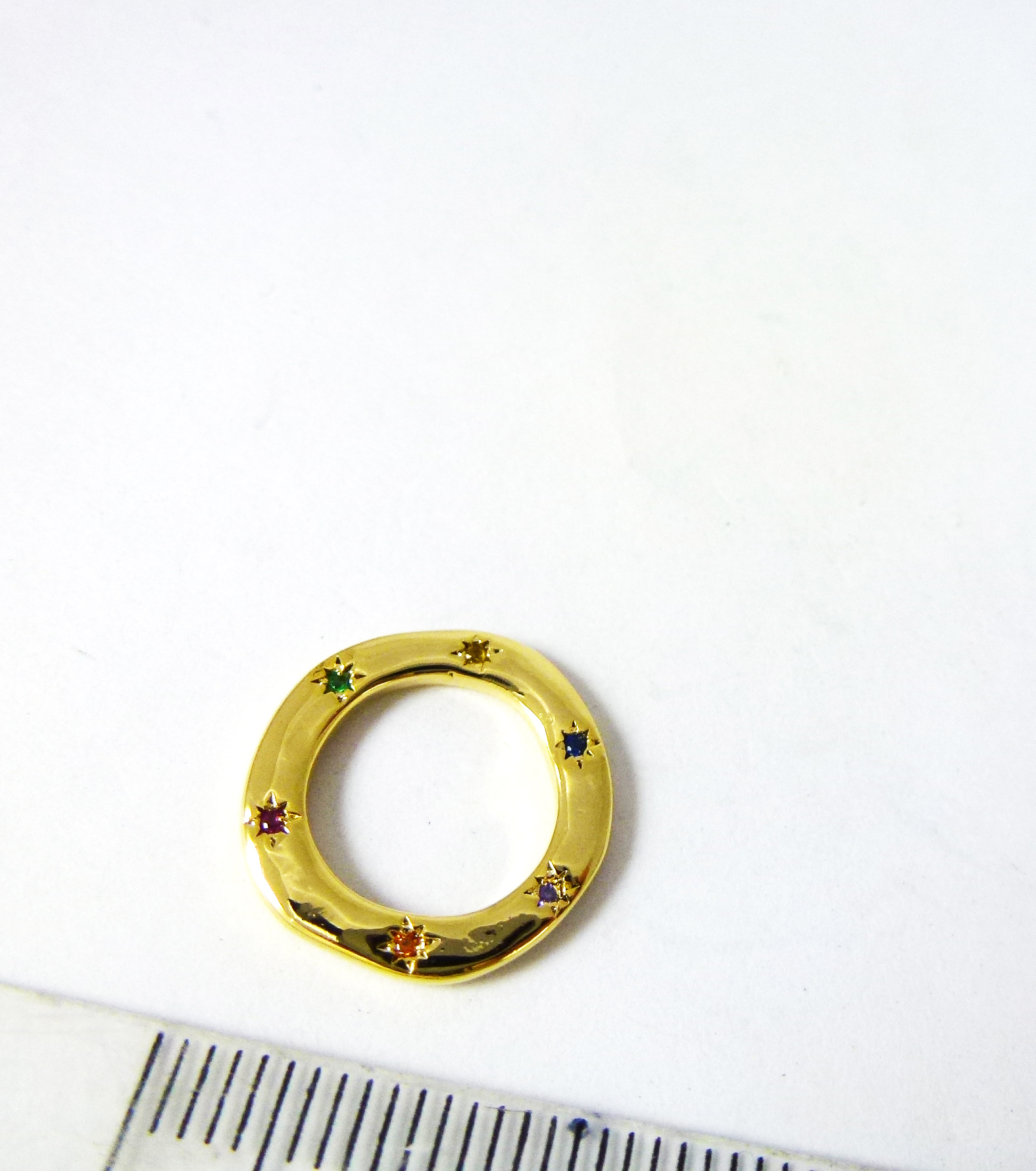 15mm銅鍍金色圓圈鑲六色彩鑽