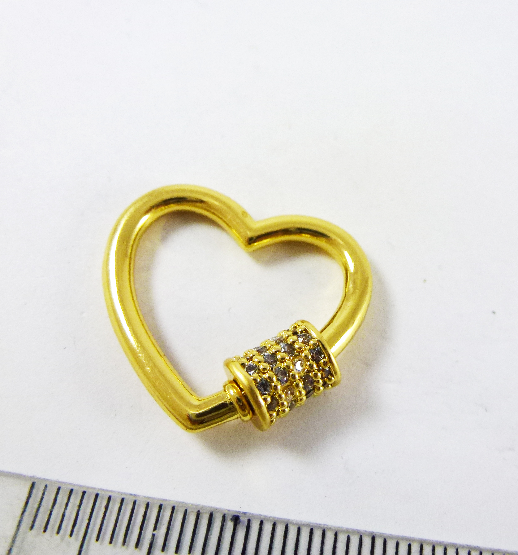 25mm銅鍍金色螺旋鑲鑽心形扣