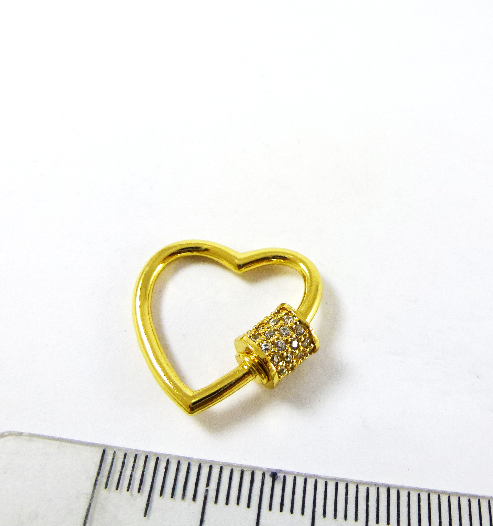 20mm銅鍍金色螺旋鑲鑽心形扣