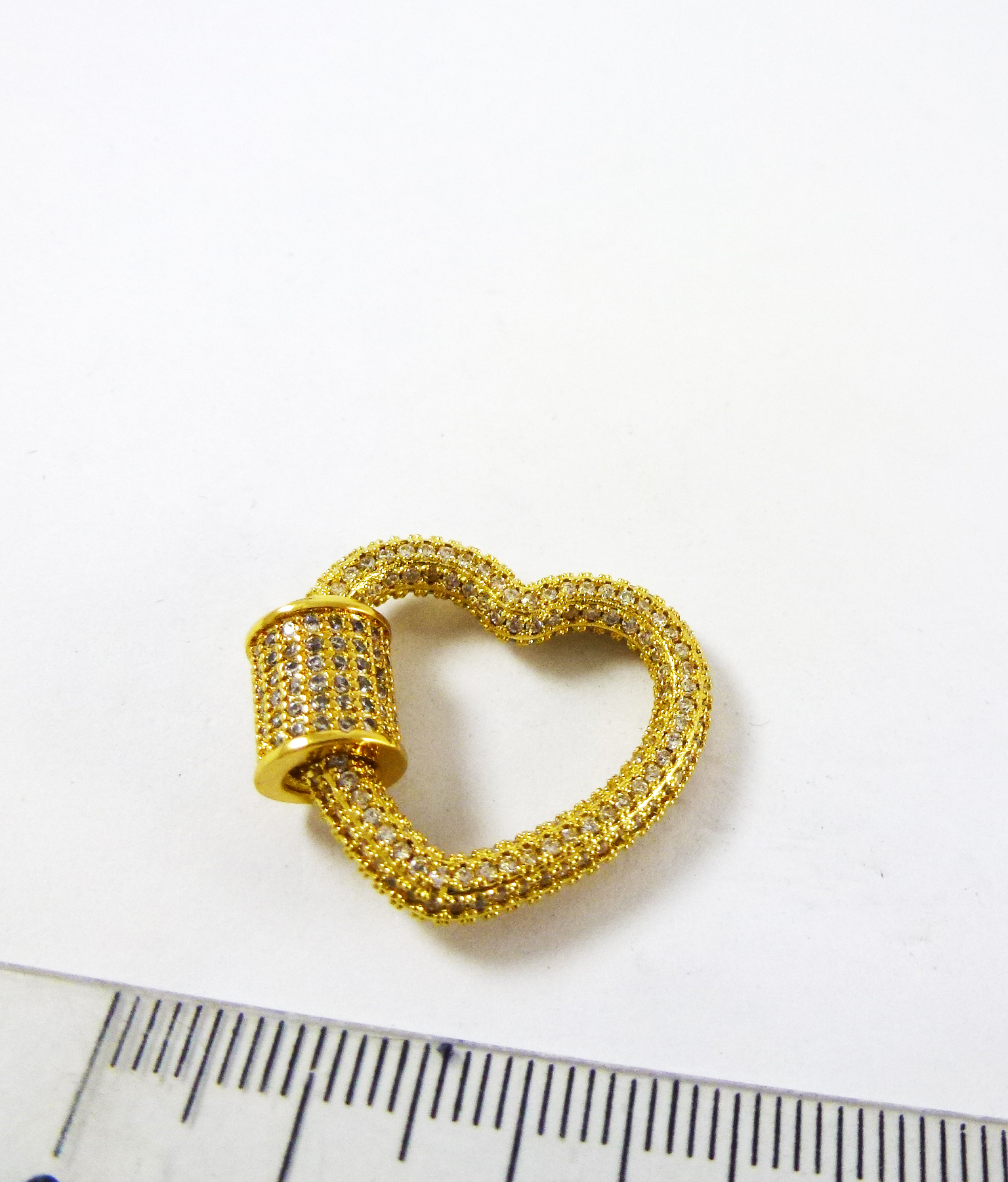 23mm銅鍍金色愛心鑲鑽螺旋扣
