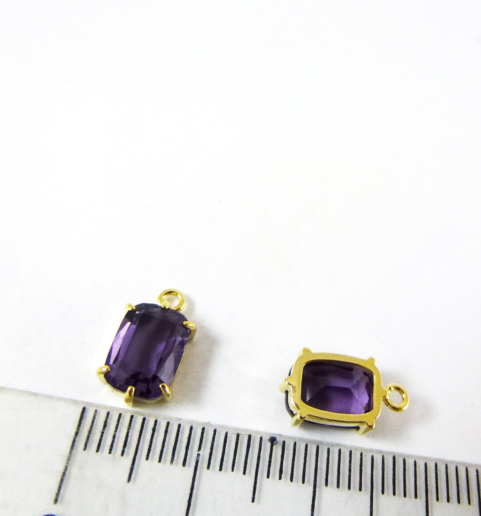 8x6mm銅鍍金色單孔方形包邊-深紫