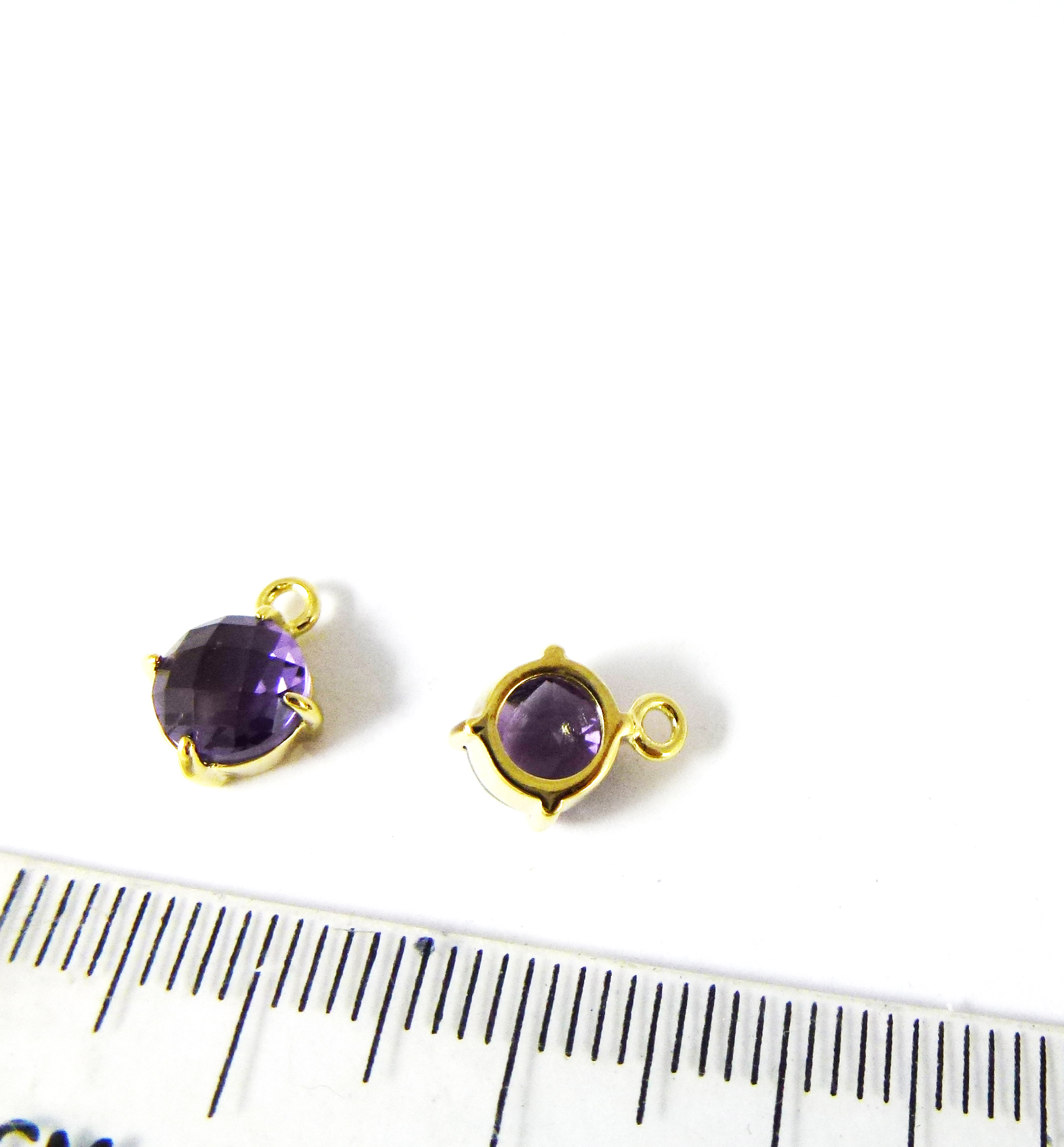 6mm銅鍍金色單孔四爪圓形誕生石-二月紫水晶