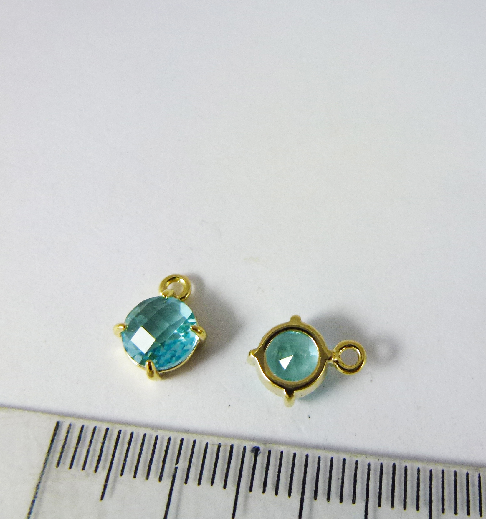 6mm銅鍍金色單孔四爪圓形誕生石-三月海藍寶