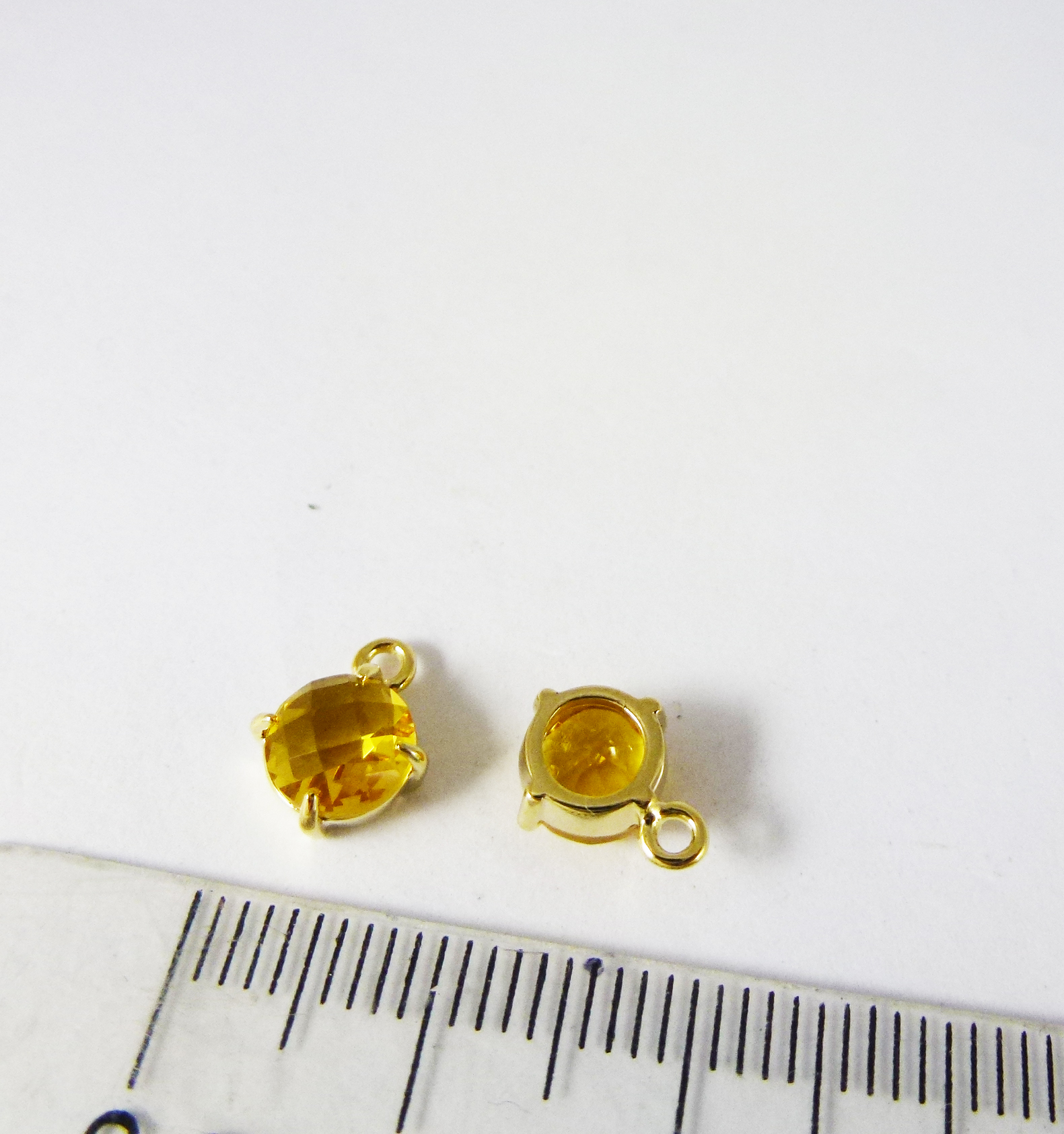 6mm銅鍍金色單孔四爪圓形誕生石-十一月黃水晶