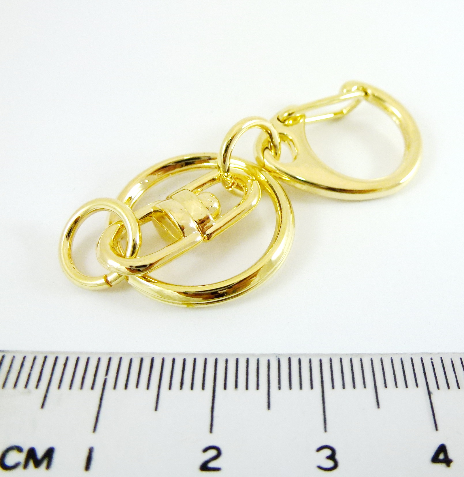 24mm銅鍍金色C形鉤附圓形雙圈鑰匙圈