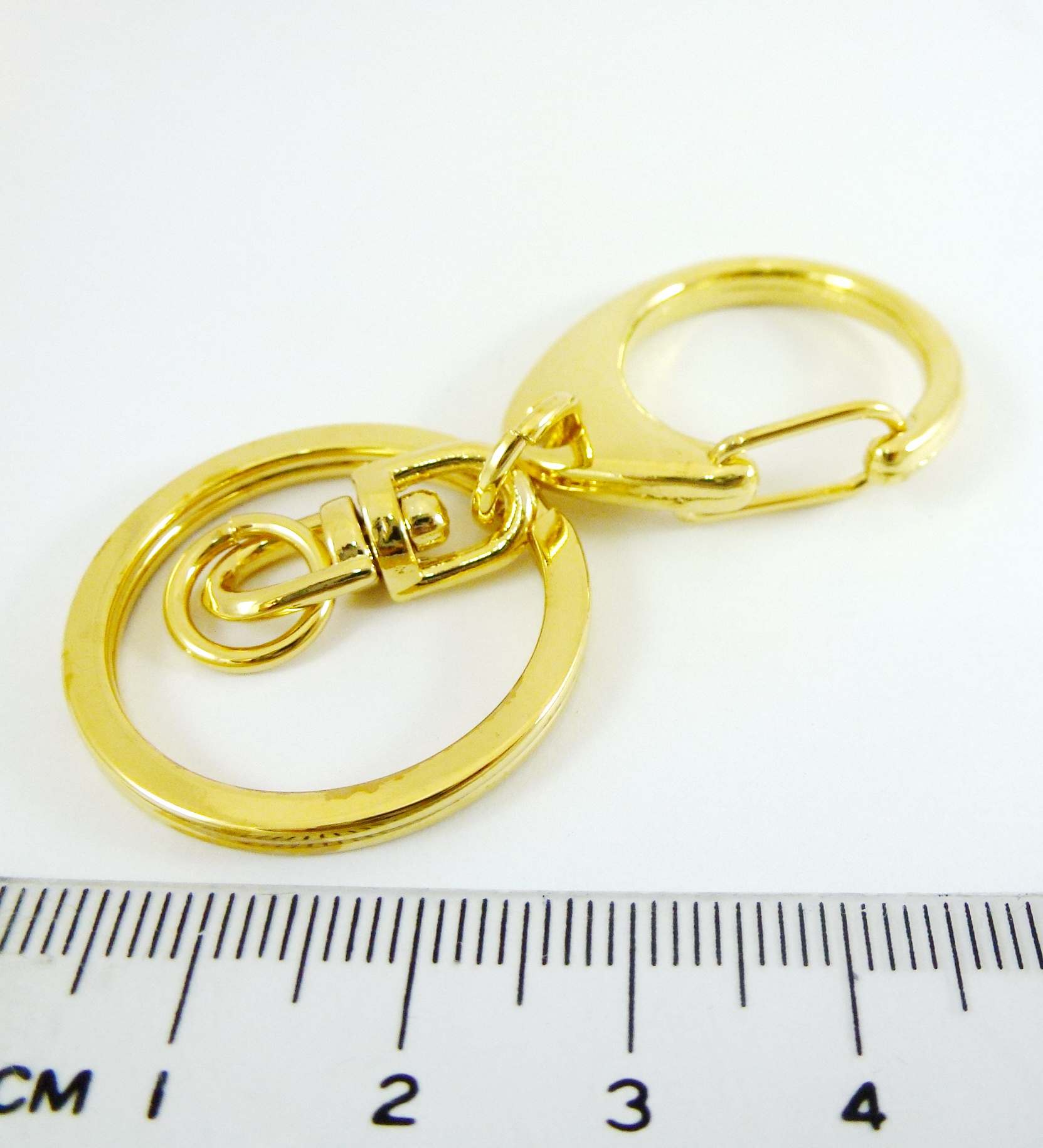 32mm銅鍍金色C形鉤附圓形雙圈鑰匙圈