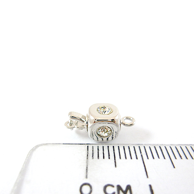 銅鍍厚白K色單孔正方形鑲鑽扣頭