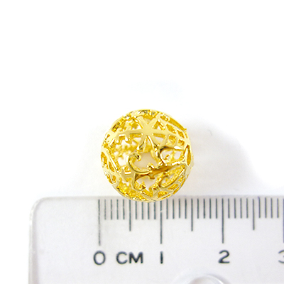 銅鍍金色鏤空心形與花草圖案圓球