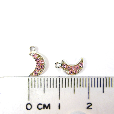 正白K雙孔彎月鑲鑽-粉紅
