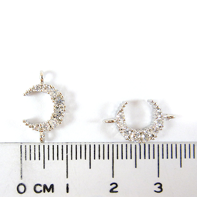 銅鍍正白K色雙孔鑲鑽月亮