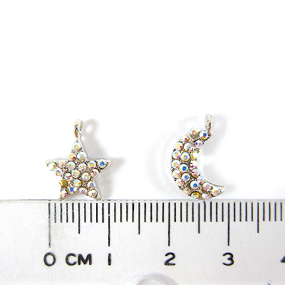 銅鍍正白K色單孔星星月亮鑲鑽