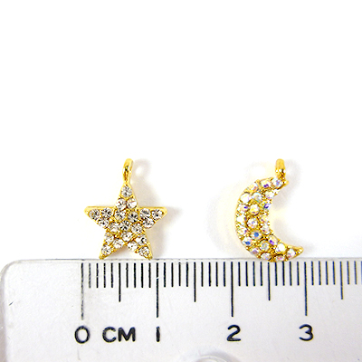 銅鍍金色單孔星星月亮鑲鑽