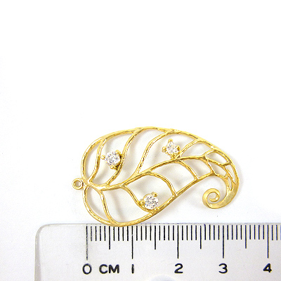 銅鍍霧金色單孔鏤空葉子鑲鑽(左捲)