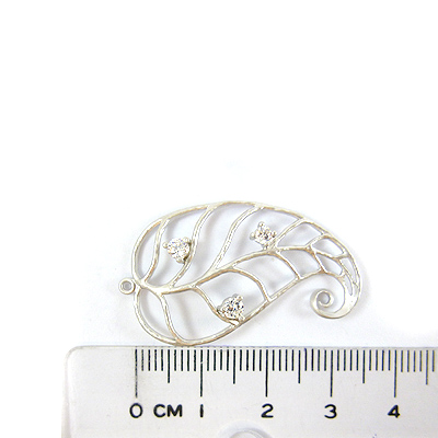 銅鍍霧銀色單孔鏤空葉子鑲鑽(左捲)