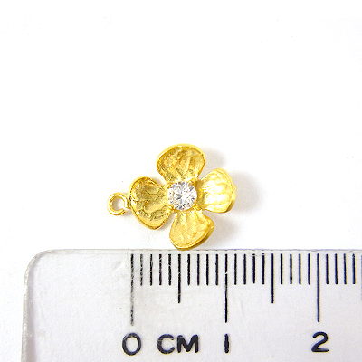 銅鍍霧金色雙孔四辦花鑲單鑽