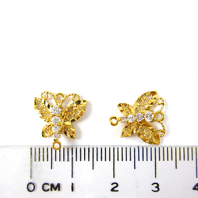 金色雙孔鏤空蝴蝶鑲四鑽