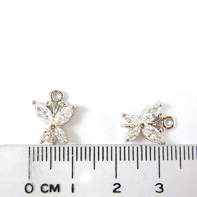 銅鍍正白K色雙孔馬眼鋯石蝴蝶-8mm